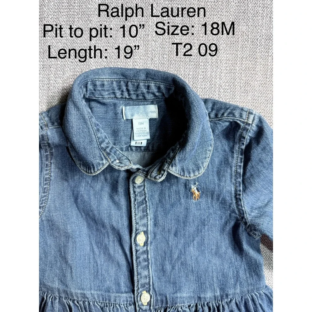Ralph Lauren Toddler Girls Denim Dress Blue Long Sleeve 18M Peter Pan Collar